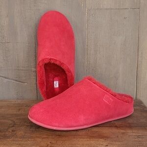 EUC Fitflop Slipper Women's sz 5 Red Chrissie Shearling Slippers